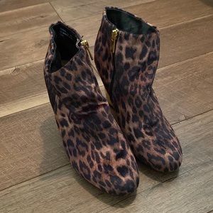 Bamboo Animal Print Zip Up Boot With Gold Heel Size 8 1/2